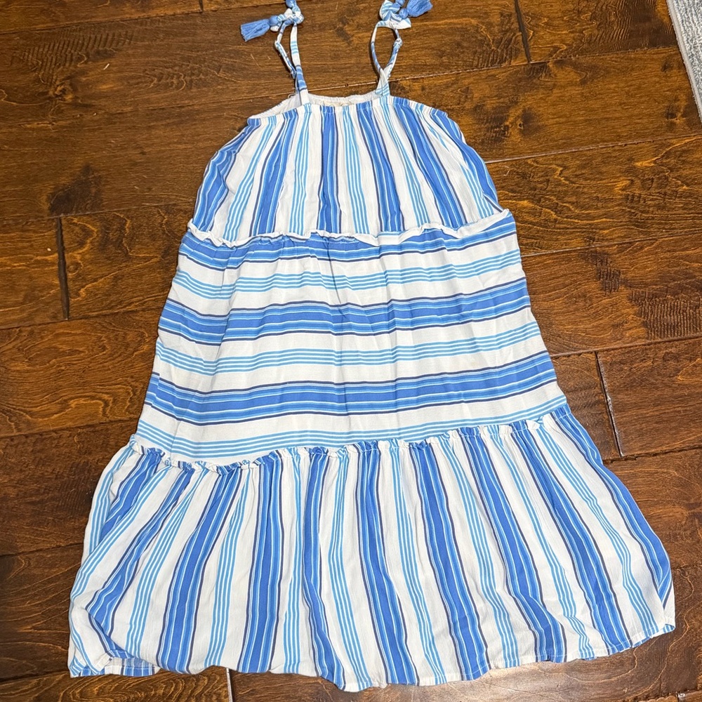 Girls Blue & White Striped Dress